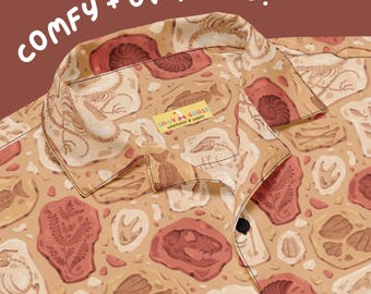 Fossil Findings Button Up, Unisex Paleontology Shirt, Dinosaur Print Top, Jurassic History Science, Unique Funny, Dino Lovers, Fathers Day