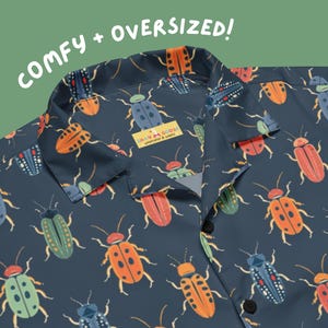 Beetle Bonanza Button Up | Unisex Insect Shirt | Entomology Creepy Crawlies, Shiny Bug Print Top, Unique Gift Beetle Lovers