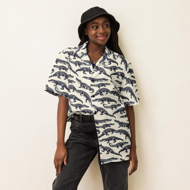 Gator Palooza Button Up| Unisex Alligator Shirt | Creepy Cool Top, Florida Clothing, Unique Statement Shirt, Festival Outfit, Funny Gift image 3