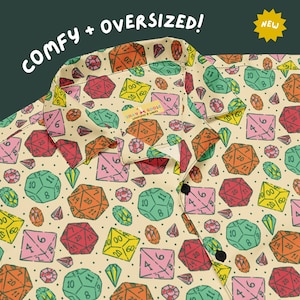 Roll For Charisma Button Up | Unisex Oversized Hawaiian Shirt | Colorful DnD | Renfest, Festival Outfit, Unique Nerdy Funny Gift Idea