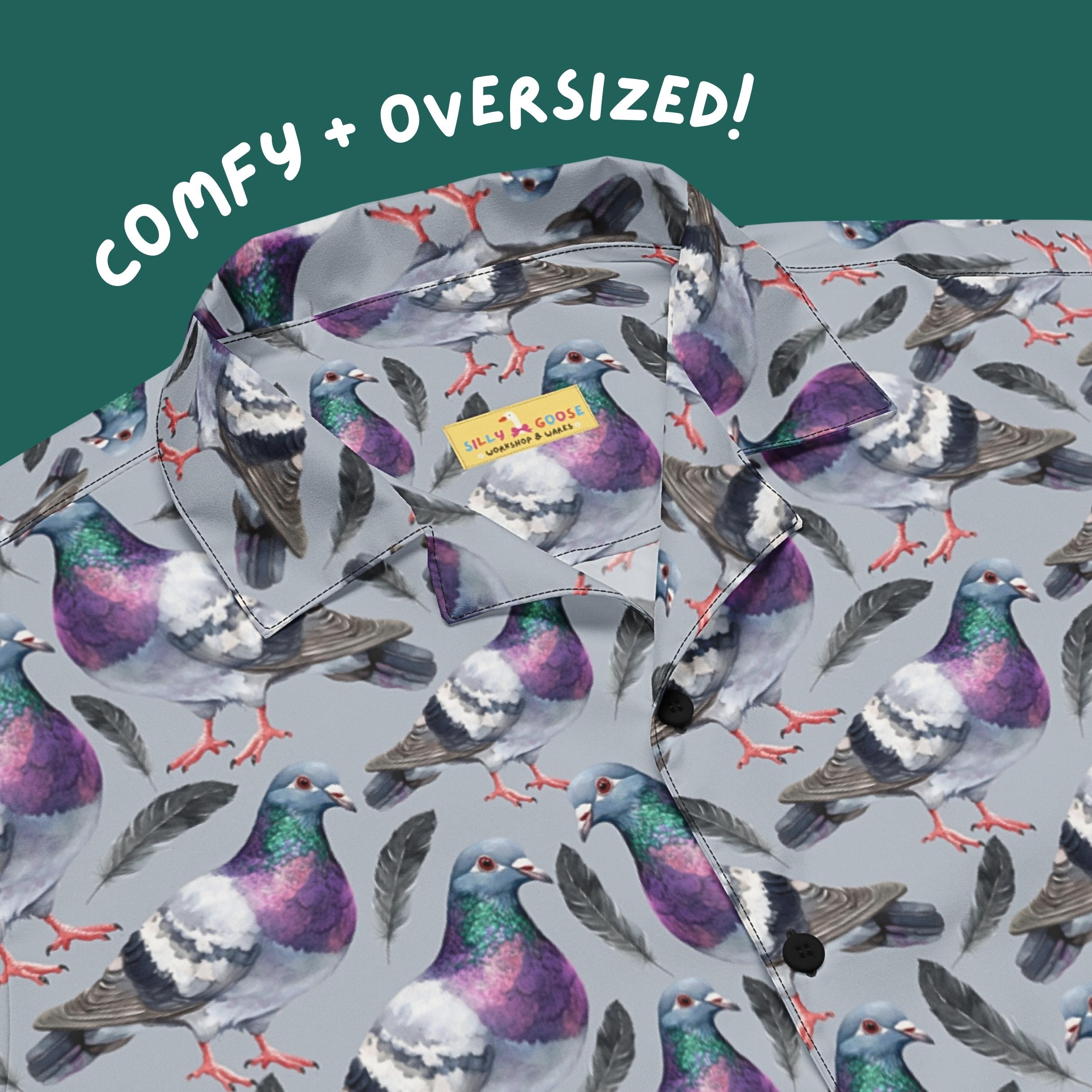 Pigeon Parade Button Up| Unisex Oversized Hawaiian Shirt | Bird
