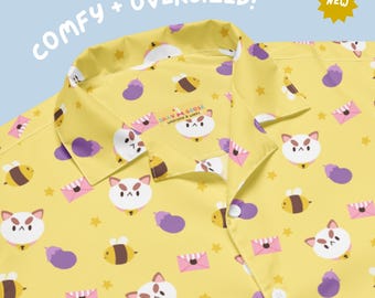 Poo Monster | Unisex Oversized Button Up Hawaiian Shirt | Bee and Puppycat | Unique Funny Gift Idea