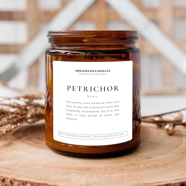 Petrichor scented candle in a glass with lid | Handmade soy wax saying candle rain | Gift idea cozy winter candle girlfriend birthday
