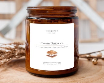 Smores Sandwich Duftkerze im Glas mit Deckel | Sojawachs Kerze Cookies Marshmallow Vanille Handmade | Weihnachtsgeschenk Winter Kerze