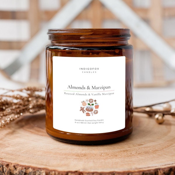 Almonds & Marzipan Duftkerze im Glas mit Deckel | Handmade Sojawachs Kerzengeschenk Freundin Familie | Weihnachtsmarkt Gebrannte Mandeln