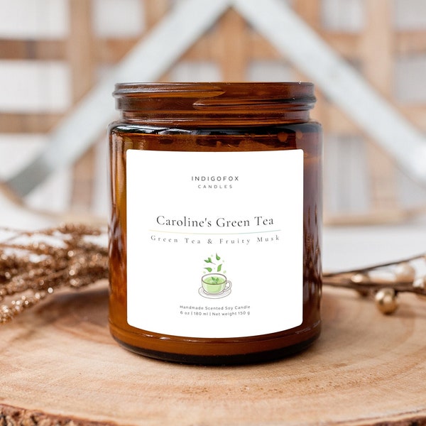 Stardew Valley Caroline's Green Tea scented candle in a glass with lid | Handmade vegan soy wax candle gift | Cozy autumn gamer candle