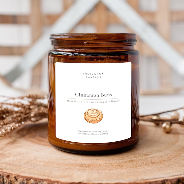Cinnamon Buns Duftkerze im Glas mit Deckel | Handmade Sojawachs Kerzengeschenk Geburtstag Freunde | Gemütliche Bäckerei Zimt Duftkerze