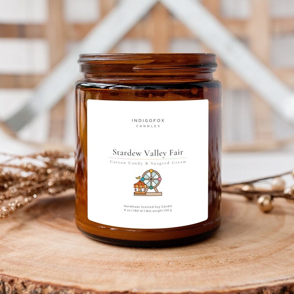 Stardew Valley Fair Cotton Candy Festival Soy Wax Scented Candle in Jar with Lid | Handmade Vegan Scented Candle Gift Cozy Gaming Girlfriend