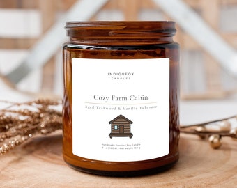 Vela perfumada en tarro con tapa Stardew Valley Cozy Farm Cabin | Regalo de vela de cera de soja vegana hecha a mano | Vela acogedora para jugadores de otoño