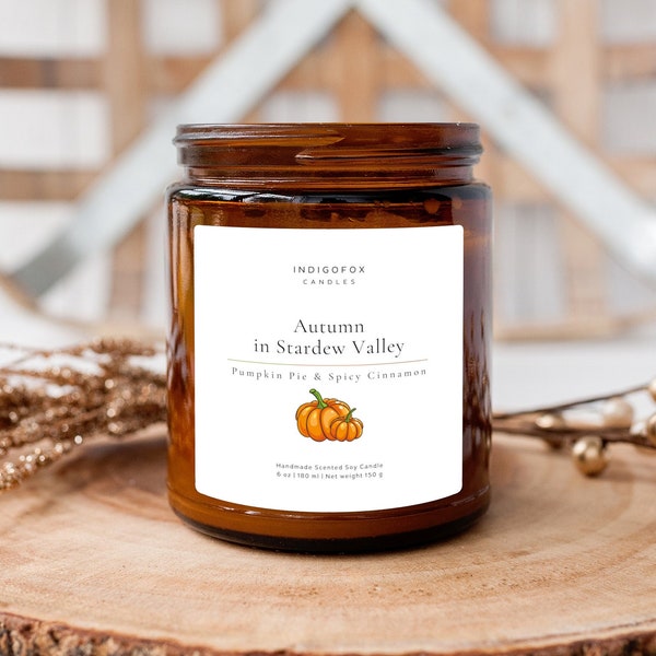 Stardew Valley Autumn Season Pumpkin Duftkerze im Glas mit Deckel | Handmade Vegan Sojawachs Kerzengeschenk Cozy Herbst Kürbis Gamer Candle