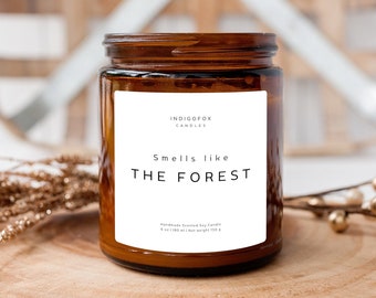 Forest geurkaars in een glas "Smells Like The Forest" | Sojawaskaars met deksel cadeau-idee handgemaakte veganistische natuurlijke bosbomen houten geurkaars