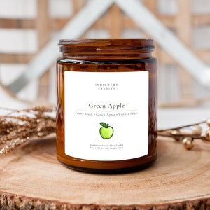 Green Apple scented candle in a glass with lid | Handmade Soy Wax Candle Gift Girlfriend Personalized | Spring Summer Candle Fruit Fruity