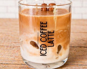 Vela aromática de café helado con leche en vaso, cera de soja, regalo de cumpleaños, aniversario, mejor amigo/a, decoración moderna, amante del café espresso.