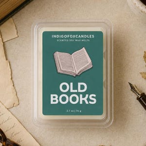 Old Books Wachsmelts Sojawachs Duftwachs Vegan Snap Bar Teelicht Duftlampe Raumduft Wachswürfel Bookish Geschenk Büchermelts Holz Bibliothek