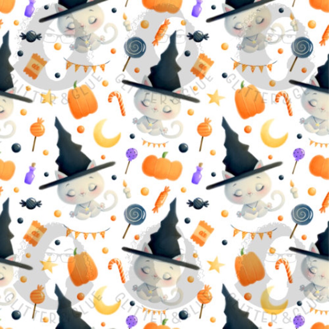 Witch Cat and Pumpkin - Pumpkin - Halloween Pattern - Halloween Design ...