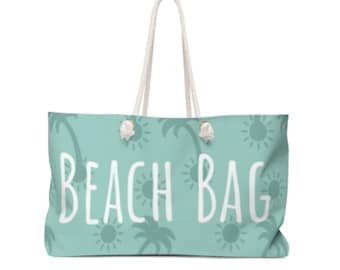 Palm Tree Oversized Beach Tote Bag, Teal Palm Weekender Tote, Teal Jumbo Tote Bag with Rope Handles
