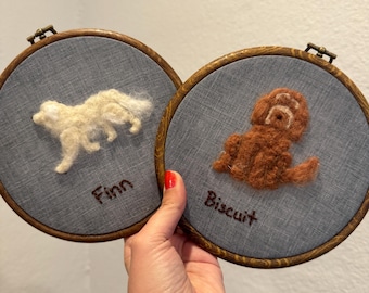 Custom Needle Felted Dog Embroidery Hoop Art, Handmade Pet Portrait, Personalized Pet Gift, Pet Heirloom,
