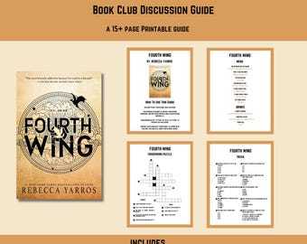 Kit imprimible del club de lectura Fourth Wing, preguntas de debate, juegos, trivia, rompehielos, guía de libros de fantasía de Rebecca Yarros