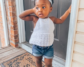 Toddler summer knit top, girls handmade top, halter knit top