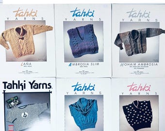 Conjunto de 6 patrones de tejido Tahki Design para algodón, mohair y lana vintage