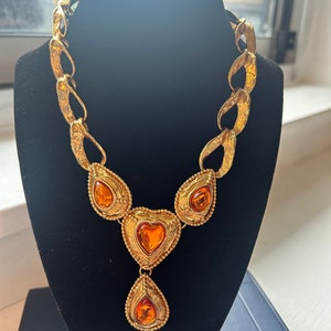 VINTAGE YSL Yves Saint Laurent Necklace Choker Heart Cabochon Gold Tone