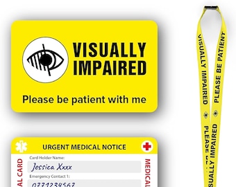 Visually Impaired and Blind Medical Card with Writable Panel and Visually Impaired Lanyard