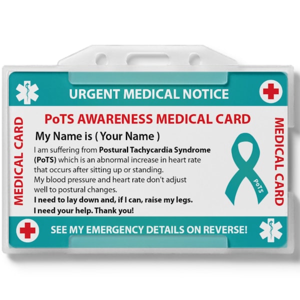 PoTS Awareness Wallet Insert Medical Card - Invisible Disability - Credit Card Size And Same Material