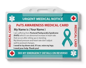 PoTS Awareness Wallet Insert Medical Card - Invisible Disability - Credit Card Size And Same Material