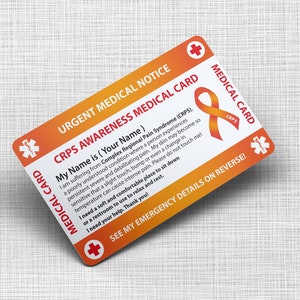 CRPS Complex regionaal pijnsyndroom Emergency Wallet Card - CRPS Medische Kaart - PVC Card Credit Card Grootte en Hetzelfde Materiaal