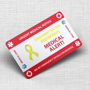 Endometriosis Emergency Wallet Card - Endometriosis Medical Card  - PVC Card Credit Card Size and Same Material