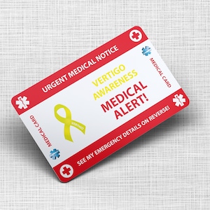 Tarjeta monedero de emergencia vértigo - Tarjeta Médica Vértigo - Tamaño de la tarjeta de crédito de PVC y el mismo material