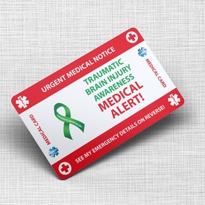 Tarjeta monedero de emergencia por lesión cerebral traumática - Tarjeta médica de lesión cerebral traumática - Tamaño de la tarjeta de crédito de la tarjeta de PVC y el mismo material