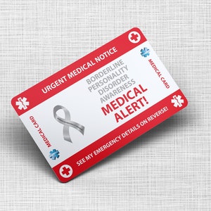 BPD Borderline Personality Disorder Card Emergency Wallet Card -BPD Medical Card - PVC Card Credit Card Size e Same Material