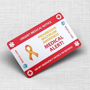Tarjeta monedero de emergencia progresiva de esclerosis múltiple (EM) - Tarjeta médica - Tamaño de la tarjeta de crédito de PVC y el mismo material