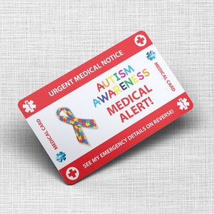 Autism Awareness Emergency Wallet Card - Medische kaart - PVC-kaart Credit Card Grootte en hetzelfde materiaal