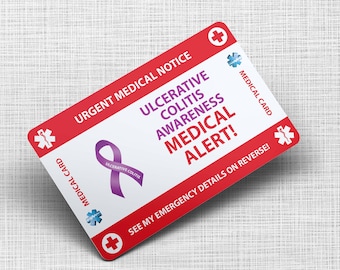 Ulcerative colitis Emergency Wallet Card -  Medical Card  - PVC Card Credit Card Size and Same Material