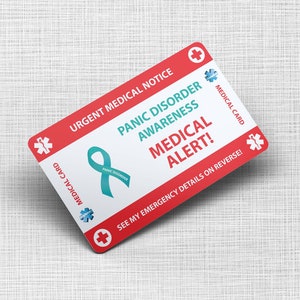 Trastorno de pánico Tarjeta monedero de emergencia - Tarjeta médica con tamaño de tarjeta de crédito de cordón y el mismo material