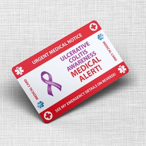 Ulceratieve colitis Emergency Wallet Card - Medische kaart - PVC Card Credit Card Grootte en hetzelfde materiaal