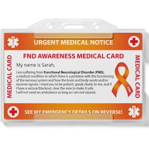 Cordón para tarjeta de identificación médica de emergencia FND Awareness - Tamaño de tarjeta de crédito y mismo material (Kit de emergencia)