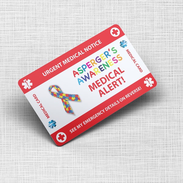 Asperger Syndrome Emergency Wallet Card - Medical Card - PVC Card Credit Card Size and same Material