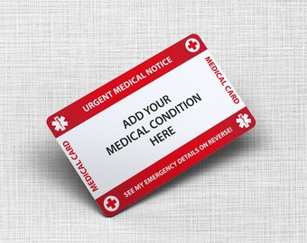 Your Medical Condition  Emergency Wallet Card -  I.C.E Card ID - 3x Medical Key Tag - Lanyard - Credit Card Size and same Material