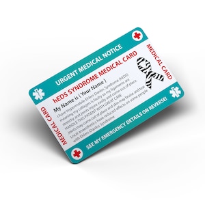 Tengo síndrome hipermóvil de Ehlers Danlos (hEDS) Tarjeta de emergencia médica: tamaño de tarjeta bancaria y el mismo material