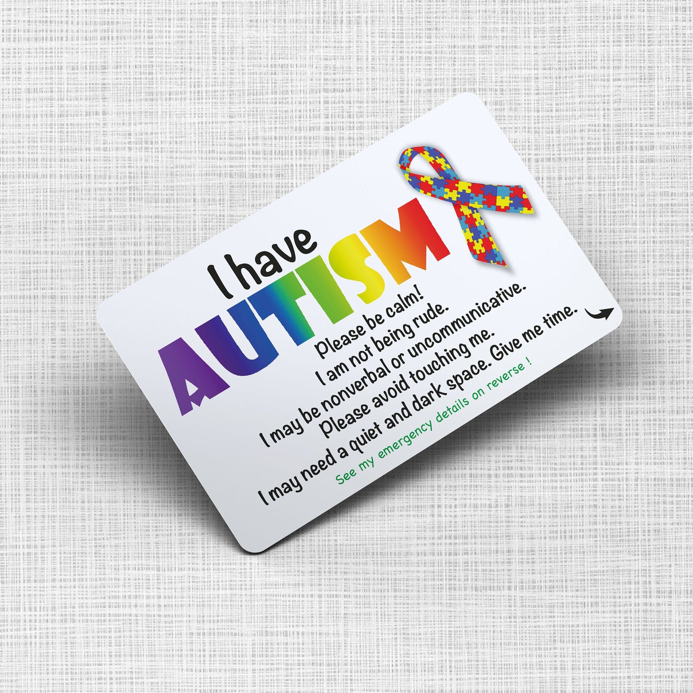 Autism Awareness Medical Card Personalised Disability - Etsy