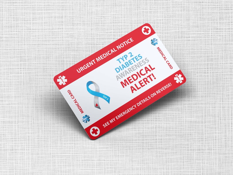 Type 1 Type 2 Diabetes Emergency Wallet Card Type 1 Etsy