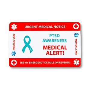 Cartão de Alerta Médico para TEPT (Transtorno de Estresse Pós-Traumático) – Cartão de Identificação de Emergência e Cordão