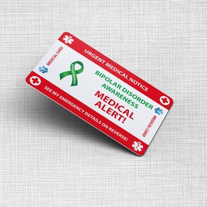 Cartão de carteira de emergência para transtorno bipolar - Cartão médico para transtorno bipolar - Cartão de PVC Tamanho do cartão de crédito e mesmo material imagem 8
