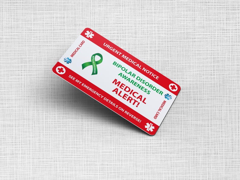 Cartão de carteira de emergência para transtorno bipolar - Cartão médico para transtorno bipolar - Cartão de PVC Tamanho do cartão de crédito e mesmo material imagem 8