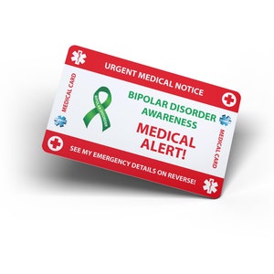 Cartão de carteira de emergência para transtorno bipolar - Cartão médico para transtorno bipolar - Cartão de PVC Tamanho do cartão de crédito e mesmo material imagem 7