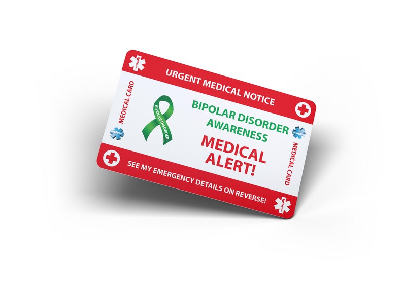 Cartão de carteira de emergência para transtorno bipolar - Cartão médico para transtorno bipolar - Cartão de PVC Tamanho do cartão de crédito e mesmo material imagem 7