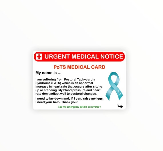 PoTS Awareness Medical Card Personalised Disability Etsy
